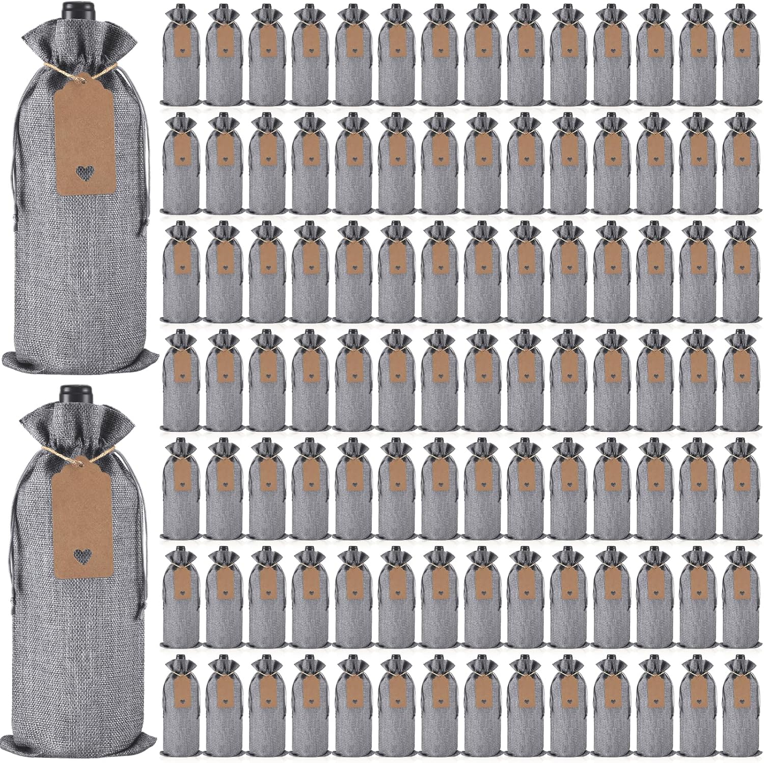 Windyun 100Pcs Burlap Wine Bags Drawstring Wine Bottle Gift Sacks with Tags 5.9 x 13.8 Inch Jute Burlap Plain Wine Bags for Wedding Birthday Blind Tastings Christmas Travel Party (Wine Red)