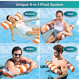 Aqua Original 4-in-1 Monterey Hammock Pool Float & Water Hammock - Multi-Purpose, Inflatable Pool Floats for Adults - Patented Thick, Non-Stick PVC Material - Orange/White Stripe