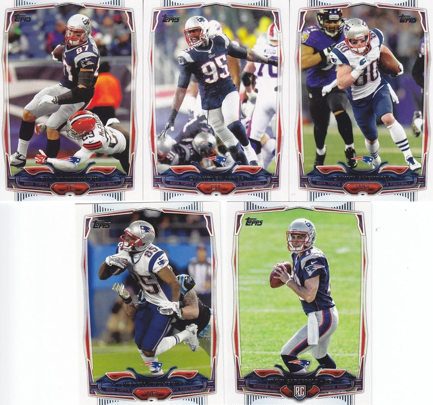 New England Patriots 2014 Topps NFL Football Complete Regular Issue 14 Card Team Set Including Tom Brady, Rob Gronkowski, Darrelle Revis, Julian Edelman, Jimmy Garoppolo Rookie Plus