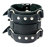 Wide Triple Strap Leather Cuff Wrap Gothic Wristband Bracelet With Buckle Fastening - BLACK LEATHER
