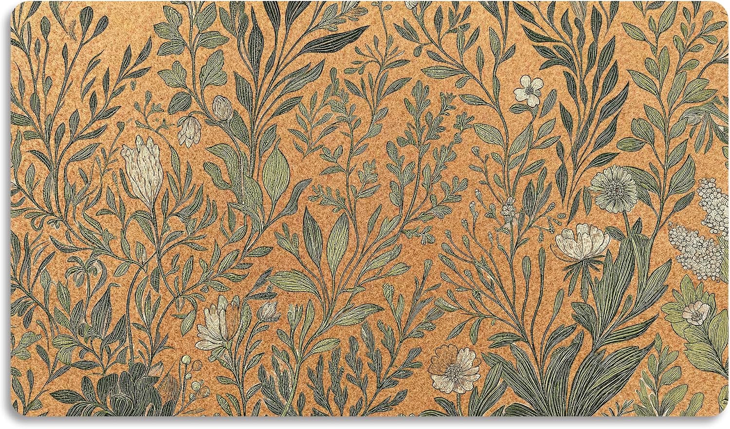 Vintage Sage Green Leaf Door Mat Doormat for Front Door Outdoor Indoor, Cottagecore White Floral Plant Welcome Mat Porch Rugs Outside Entrance, 17x30 Inches