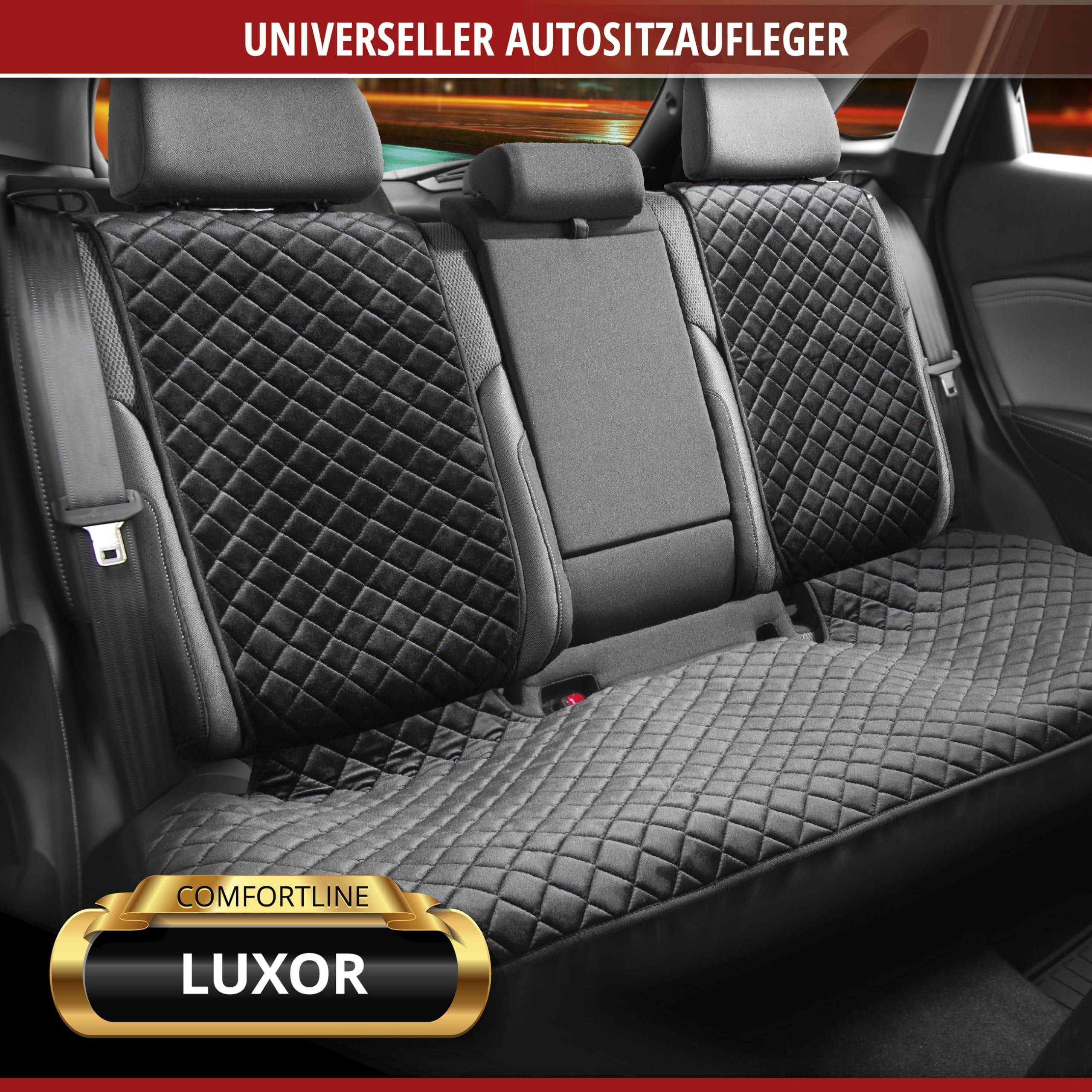 Walser Premium Sitzauflage Auto Luxor aus edel abgestepptem Velours-Material, 1 Sitzschoner Auto für Rücksitzbank (ISOFIX-kompatibel), Rücksitzschoner, Universelle PKW Sitzauflage, Sitzbezug Auto