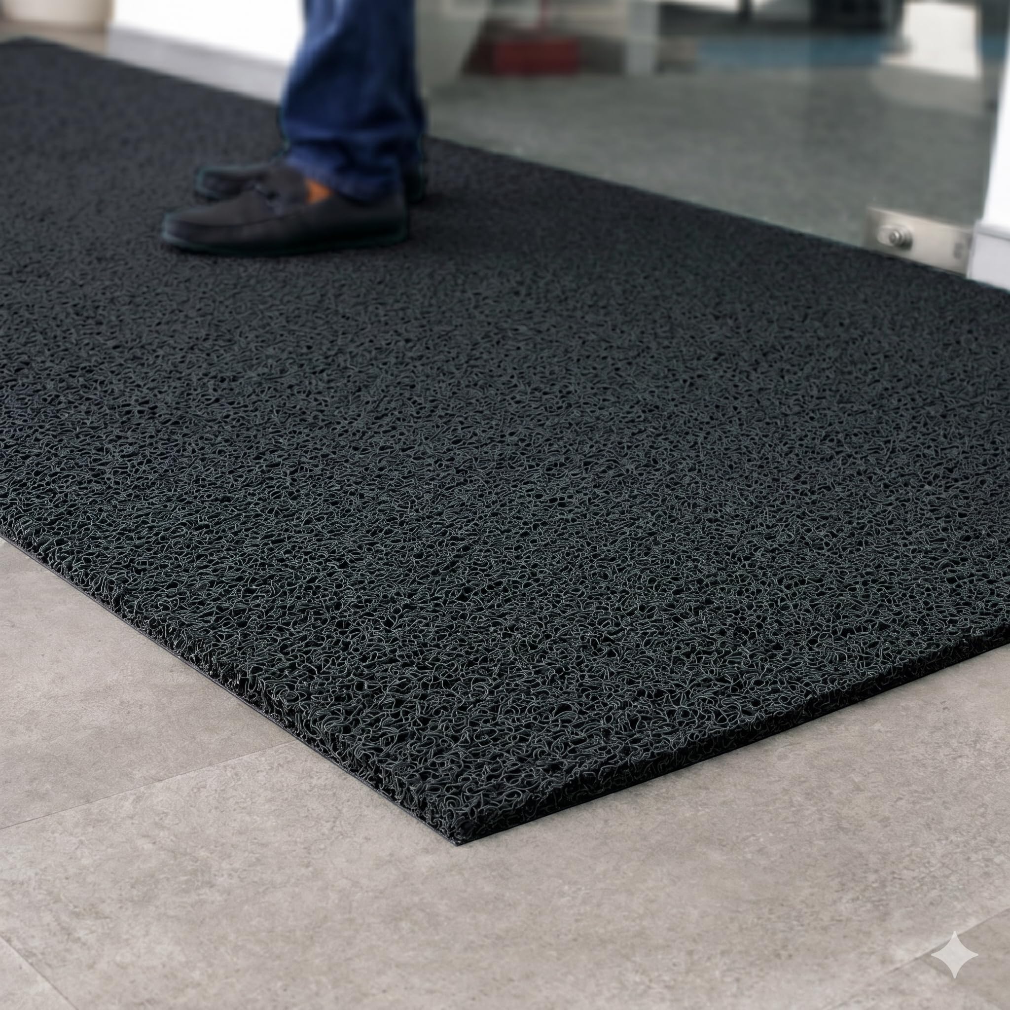 TIB Cushion Noodle Mat for Home Entrance | Heavy Duty Anti-Slip Washable PVC Floor Mat for Bathroom, Kitchen, Bedroom & Office | Water Absorbent Indoor Outdoor Door Mat,Black,4x6 Feet-image-0