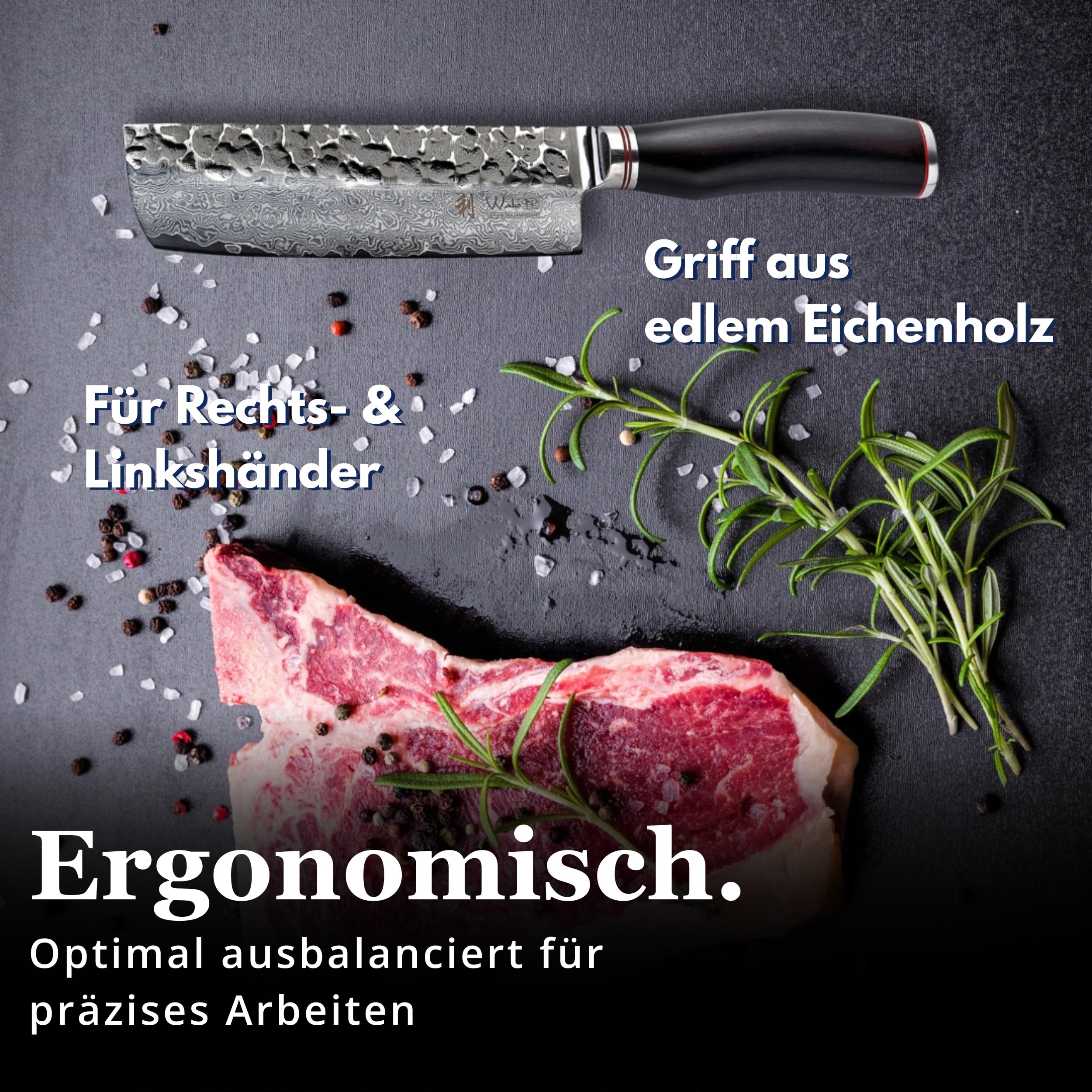 Wakoli EBO Nakirimesser mit 16,5 cm Klinge, 67 Lagen Damaststahl, VG10-Kern