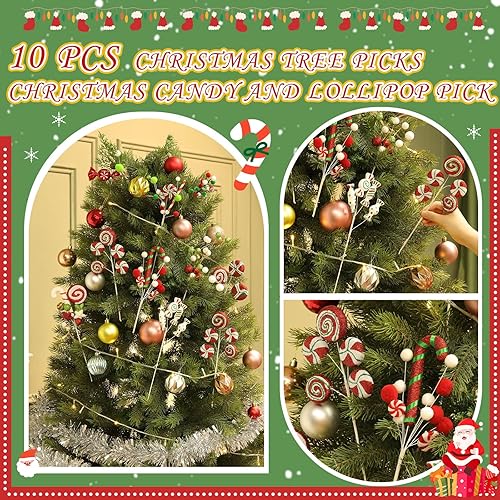 Vista 17 de Lyrow 10 púas de árbol de caramelo de Navidad de 14 pulgadas, rojo, verde, blanco, estilo clásico, Navidad, otoño, invierno, durante todo el año