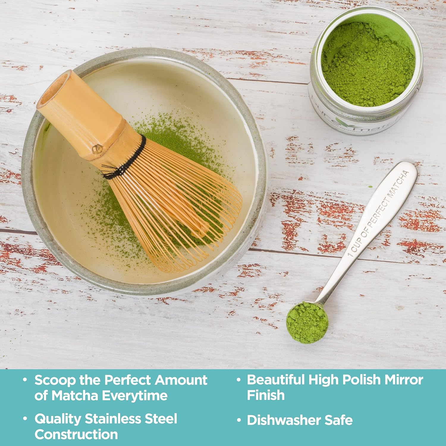 Matcha Measuring Spoon | One Cup of Perfect Matcha | Stainless Steel Scoop | Premium High Polish Finish | 1/2 Teaspoon | 1Gram Serving