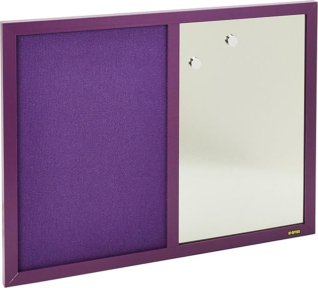 Bi-Office Combination Board Lavender, Silver Finish Magnetic Dry Erase / Purple Softtouch Notice Board, 60 x 45 cm