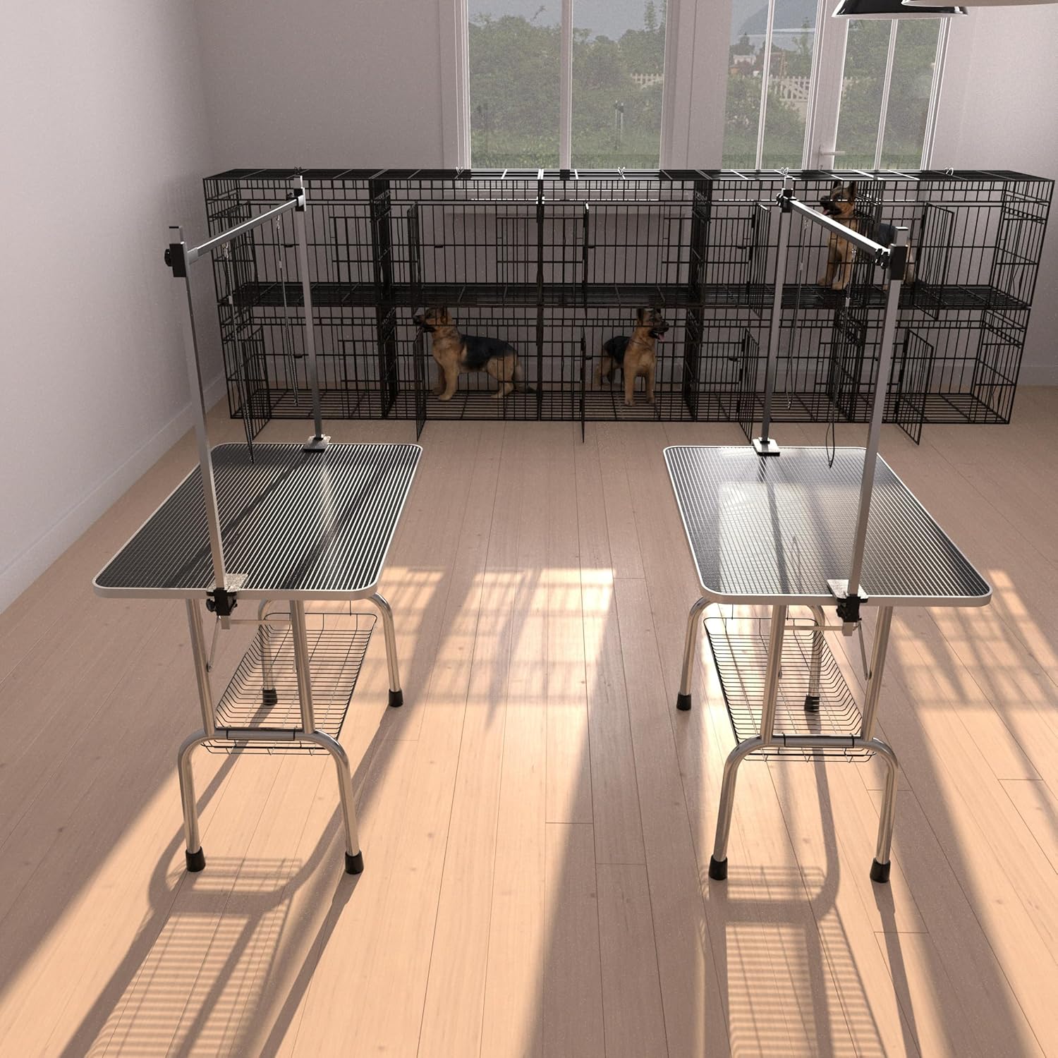 ESCO LITE Dog Grooming Table Heavy Duty Folding Pet Table with Adjustable Arm & Noose, Non-Slip Rubber Top, Mesh Storage Tray, Sturdy Stainless Steel Legs, 36" Professional Grooming Station