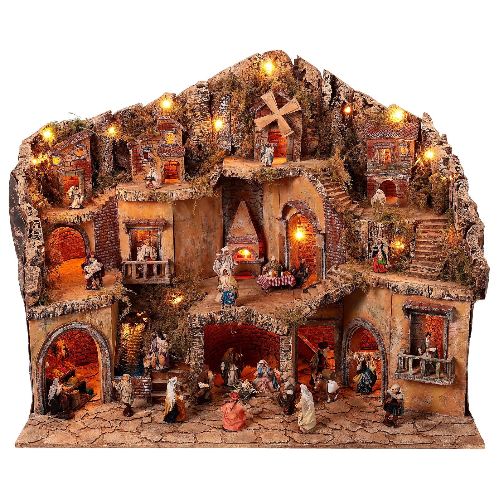 Presepe Holyhome Con Scala Illuminata – Villaggio In Legno, Sughero E Muschio 60x34x44 Cm | Artigianato Italiano