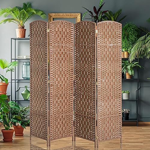 Miniatura 8 de HOMCOM Room Divider, 4 Panel Folding Privacy Screen, 6FT Tall Portable Wicker Weave Partition Wall Divider for Bedroom, Home Office, Natural Madera