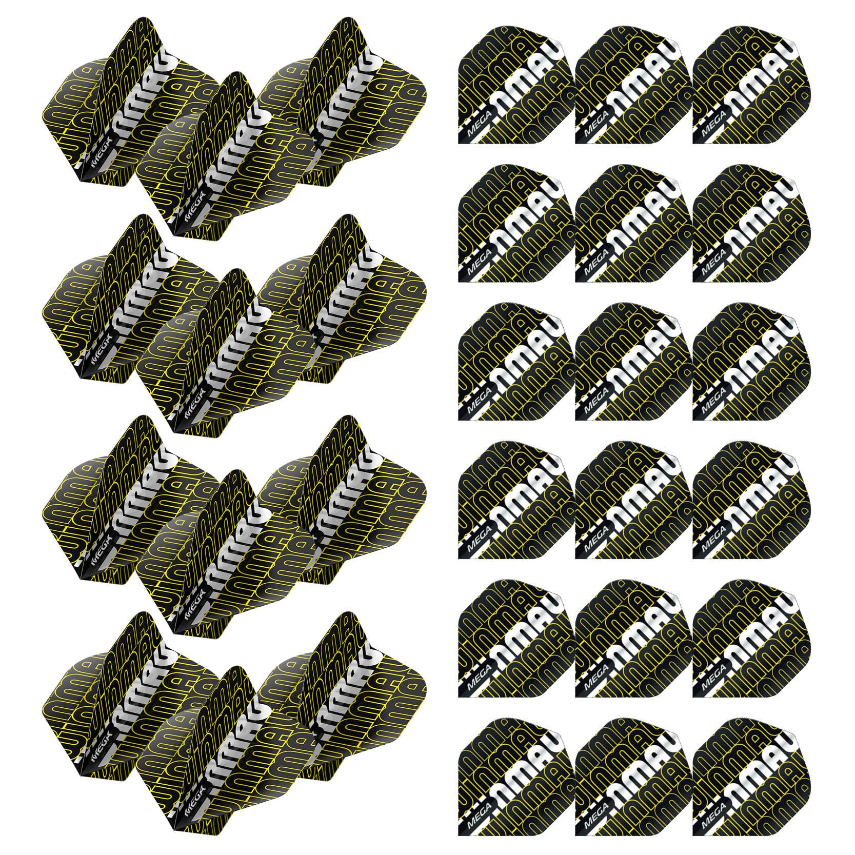 WINMAU Mega Standard Logo Black & Yellow Dart Flights - 10 sets per pack (30 dart flights in total)