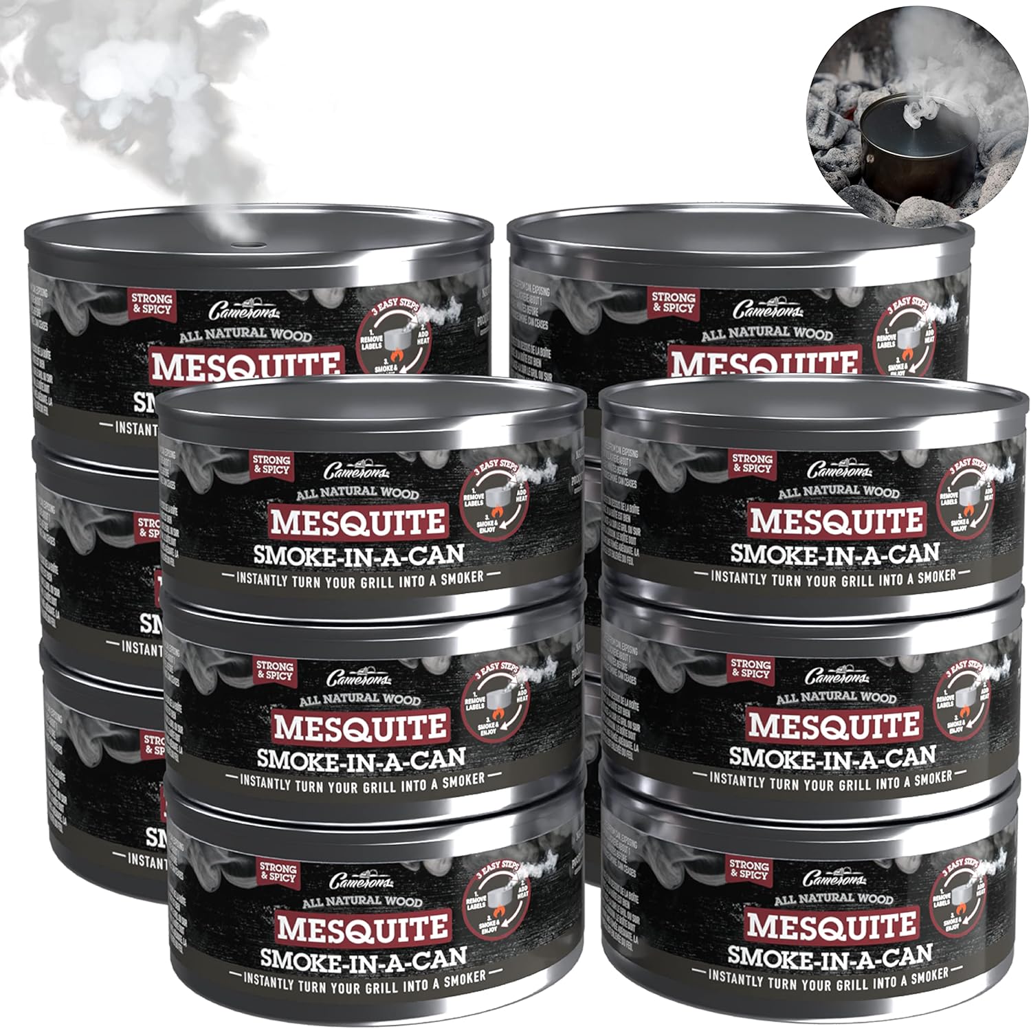 Grilling Smoke - Reusable Flavorwood BBQ Grill Smoke in a Can (12 Can Value Pack - Mesquite) - Easily Infuse Natural Wood Flavor