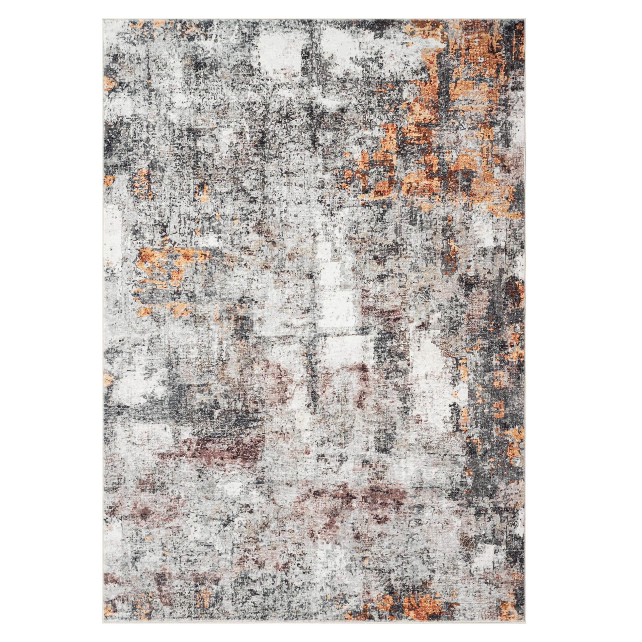 TAPISO Bari Tapis Motif Abstrait Effet Usé Estompé Noir Gris Multicolore Orange - Tapis Imprimé avec Antidérapant Salon Chambre Design Moderne Öko-Tex 160 x 230 cm