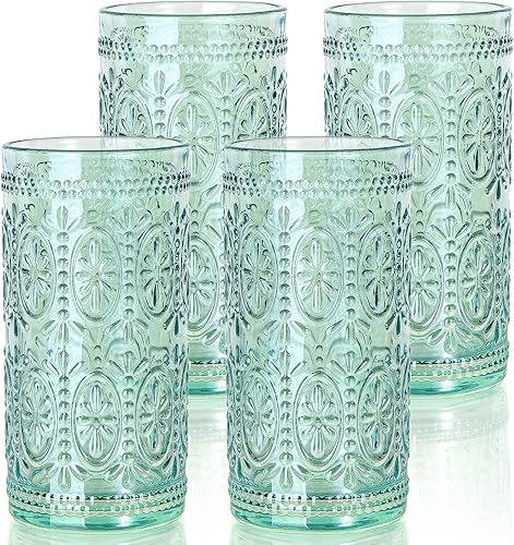 abrwyy Juego de 4 vasos verdes para beber vasos vintage vasos de cristal de colores vasos de bebida altos juego de cristalería vintage para agua
