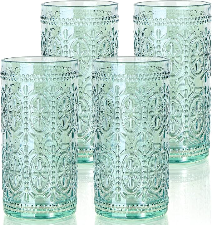 Amazon.com | abrwyy Green Drinking Glasses Set of 4, Vintage Drinking ...