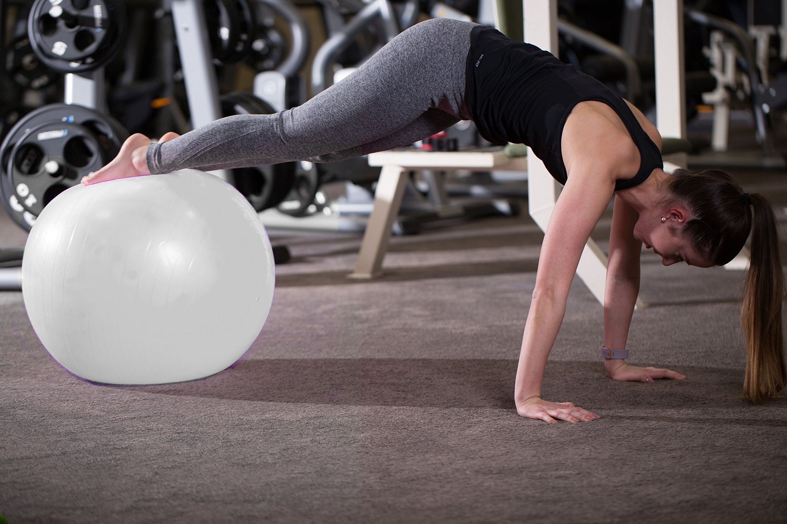EmpireAthletics Anti-Burst Elastic Exercise Ball 29,5 inch with Foot Pump - Swiss Ball Gym Fitness Yoga Pilates Rehabilitation Birthing Body Balance Sitting Ball Office Chair in SILVER - Image 3