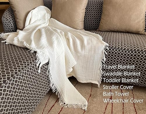 Miniatura 8 de Manta KyraHome de muselina 100 % orgánica para sofá, transpirable, súper suave, 100 % algodón, acogedora, ligera, cálida, suave, para todas las