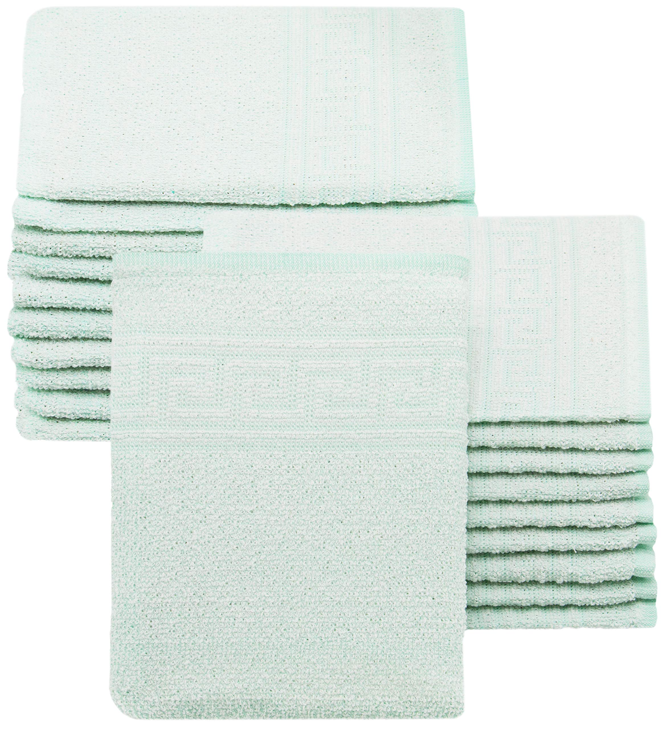 ZOLLNER 20 Manoplas de baño con greca, Verde, 16x22 cm, 80% algodón