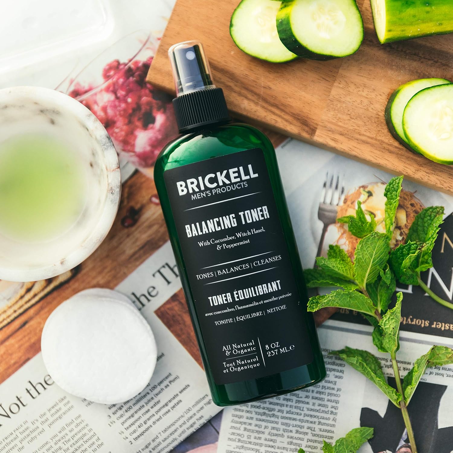 Brickell Men's Balancing Toner for Men, Natural and Organic Alcohol-Free Cucumber, Mint Facial Toner with Witch Hazel, 8 Ounce, Scented : Beauty & Personal Care