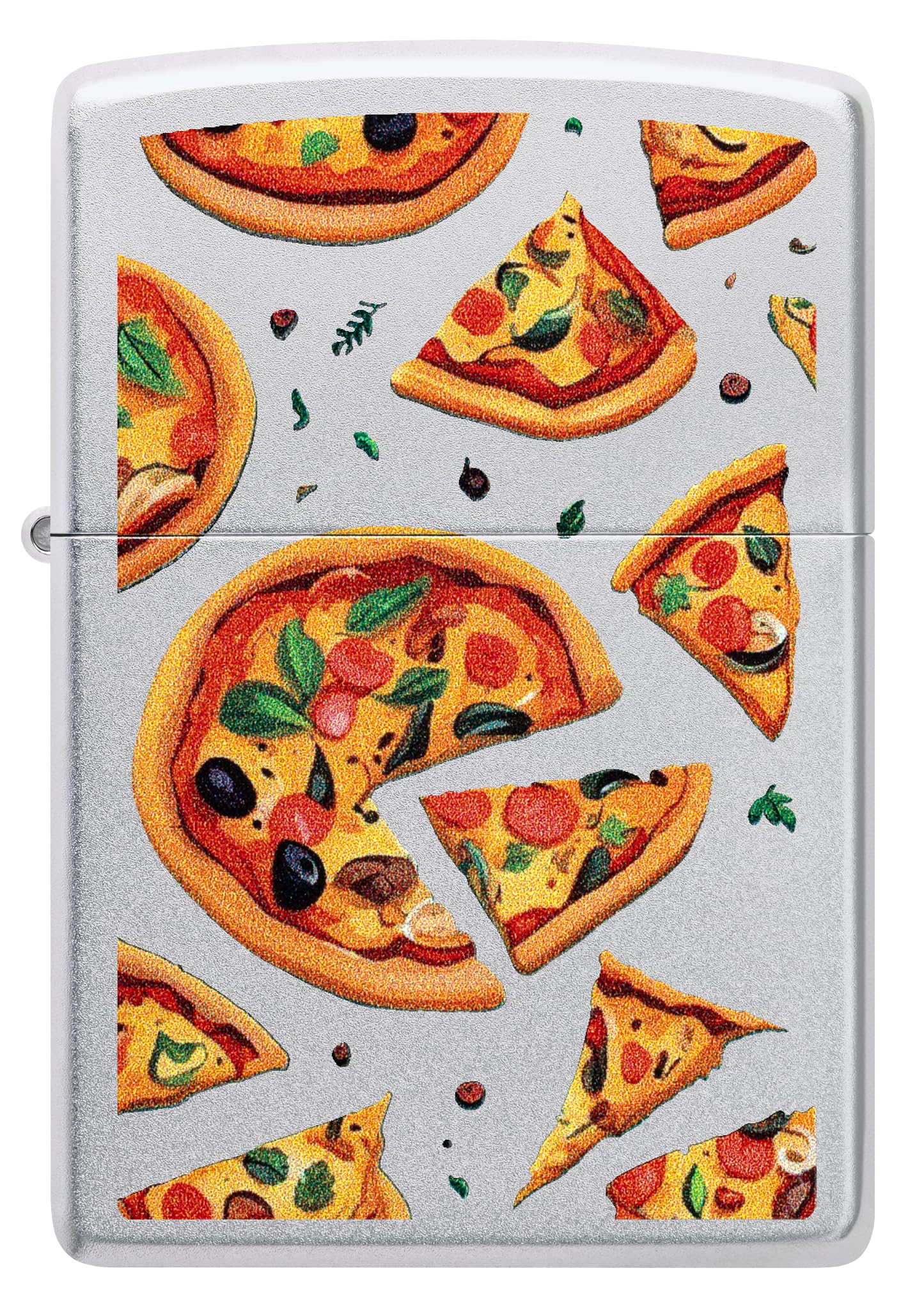Zippo Windproof Lighter - Pizza, Satin Chrome, Colour Image - Refillable - Reusable - Windproof Design - Gift Box - Made in USA - Image 2