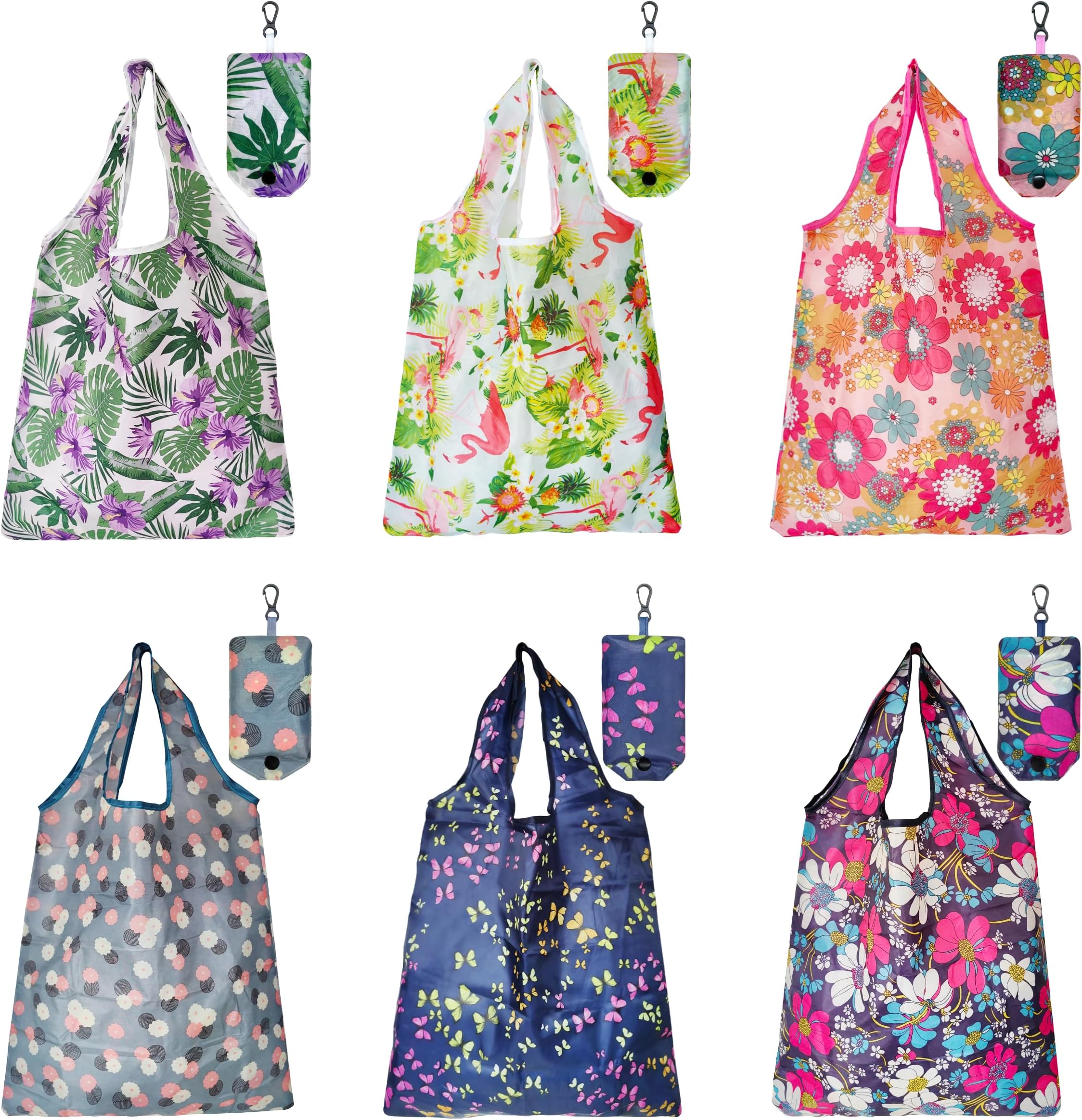 HIQU and HIST 6 Pcs Reusable Shopping Bags, Foldable Grocery Bags in Pocket, Eco-friendly Travel Recycle Shopping Bags,Waterproof and Machine Washable, for Daily Shopping Supplies load