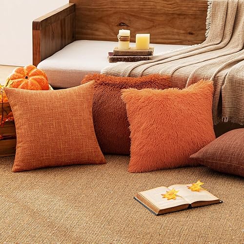 Miniatura 7 de MIULEE - Juego de 2 fundas decorativas, lujosas y afelpadas de pelo sintético con estilo otoñal para cojines de sofá, dormitorio y automóvil (16 x