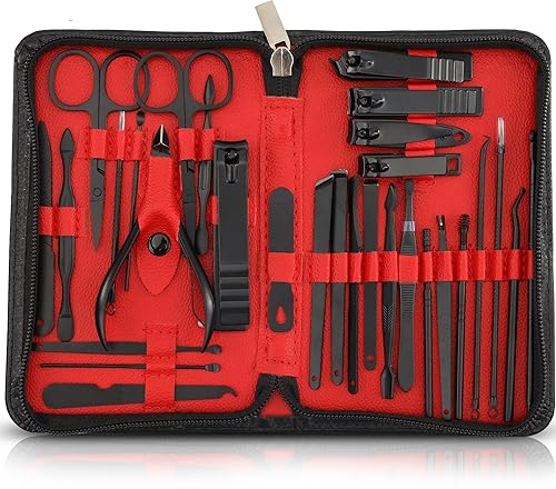Utopia Care Kit de manicura cortaúñas para hombres y mujeres, juego de manicura profesional de acero inoxidable de 30 piezas con kit de uñas, kit de