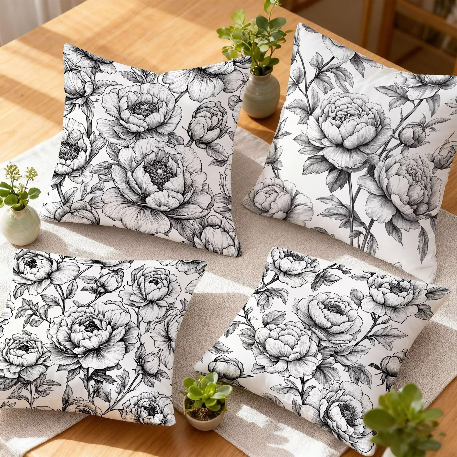 Gris Funda Almohada 60x60 Flor Funda Cojin 60x60 Cojines Sofa Lino Fundas Almohadas Cuadrada Fundas Cojines Juego 4 Protector Almohada Cervicales y Cuello Pillows, para Exterior Dormitorio E - 779