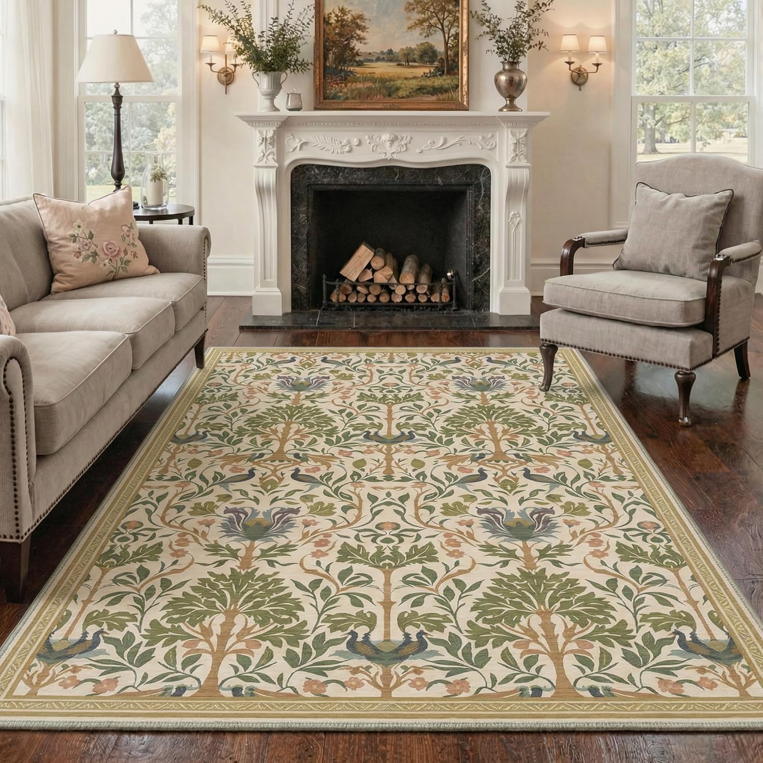 GENIMO 5×7 Washable Rugs for Living Room Non Slip Backing Low Pile Lightweight Modern Art Decor Area Rugs for Bedroom Dining Room Home Office Ivory