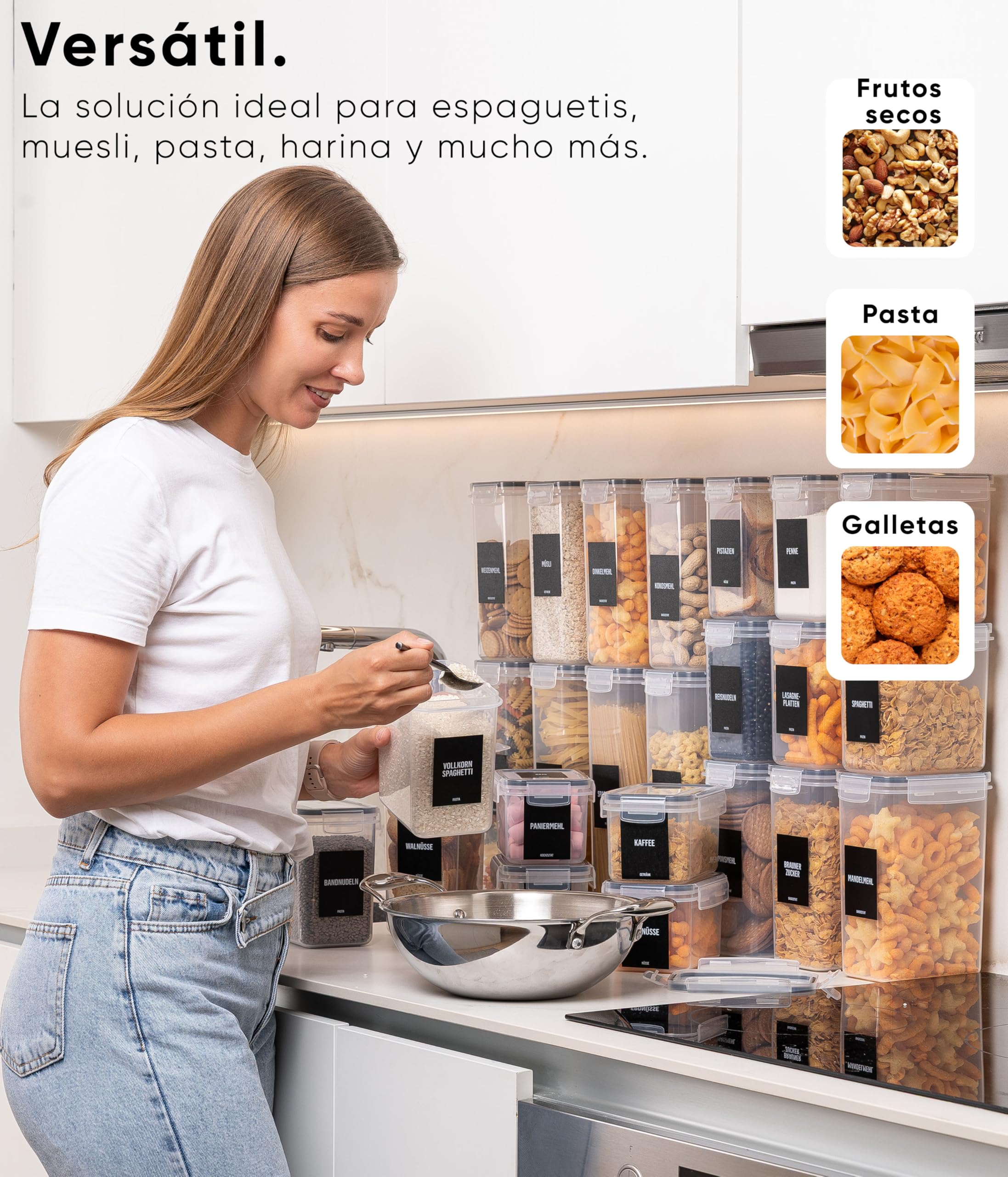 Deco haus Botes Cocina Almacenaje de Plástico - Cajas de Almacenamiento de Alimentos Reutilizables con Tapa Hermética - Recipientes para alimentos Set de 24 -Tarros sin BPA - 0,8L 1,4L 2L 2,8L