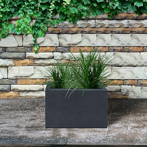 Miniatura 5 de Kante Macetas rectangulares de hormigón de 19.5 pulgadas de largo, maceta moderna para interiores y exteriores con orificio de drenaje y tapón de