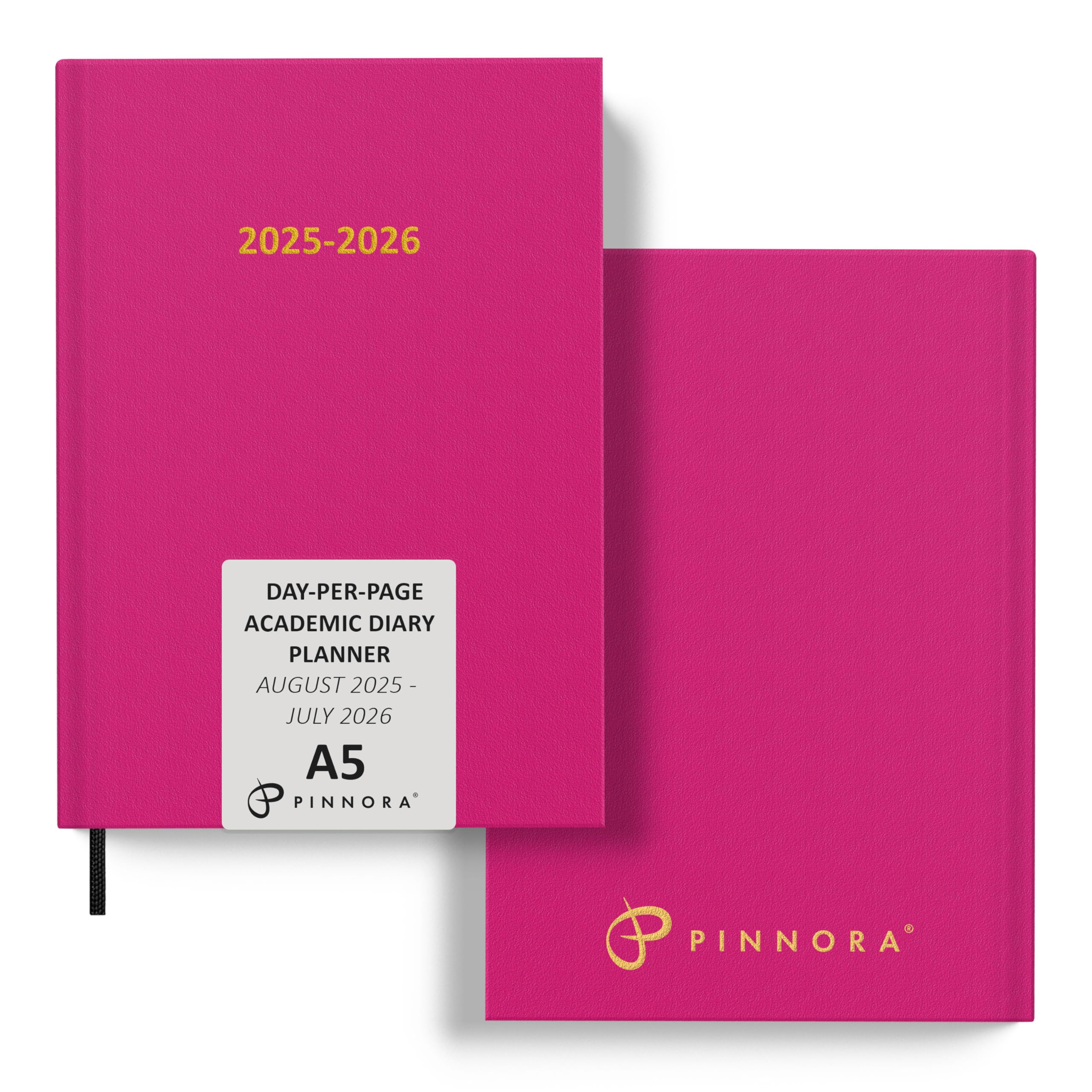 Pinnora A5 Deep Pink Academic Diary 2026-2027 Day per Page, Hard Cover, August, July Dated Academic Planner