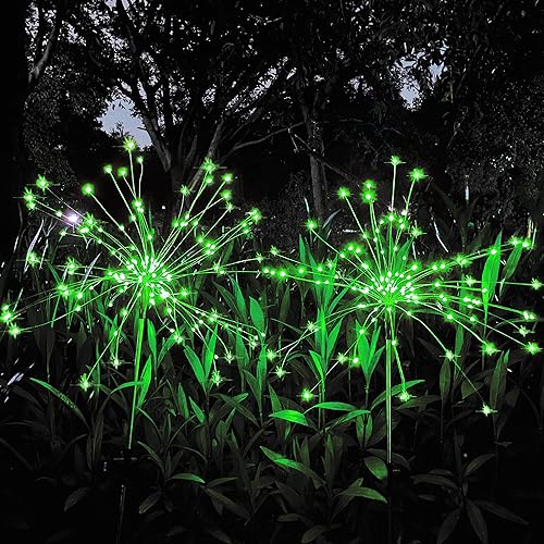 Vista 39 de JJGoo Luces solares de fuegos artificiales, paquete de 2 120 LED, 2 modos de iluminación, luces solares de jardín al aire libre, impermeables