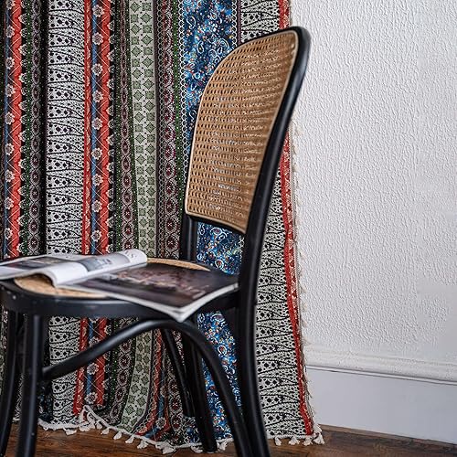 Miniatura 4 de VOGOL Cortinas de ventana con borlas a rayas estilo bohemio semiopacas con bolsillo para barra de barra para dormitorio oficina 1 panel de 59 x 94