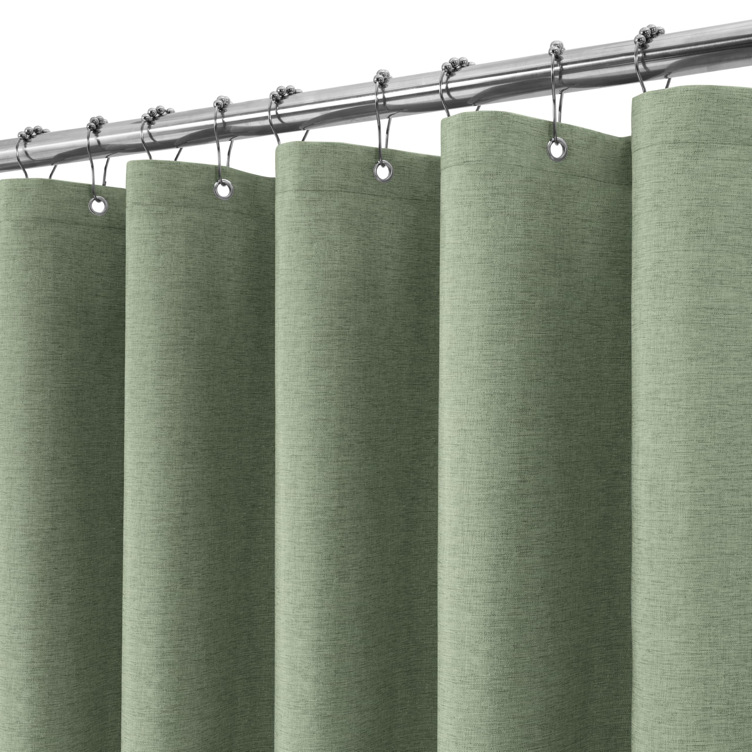 VANZAVANZU Duschvorhang mit Metall Duschvorhangringe Stoff Textil Badewannenvorhang Anti Schimmel Bad Vorhang Set Wasserdicht Badewanne Vorhang Schwerer Shower Curtain Badezimmer