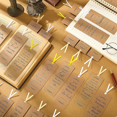 Miniatura 2 de Chinco Paquete de 120 marcapáginas de papel kraft con versículos bíblicos, cita inspiradora cristiana, marcadores motivacionales para mujeres y