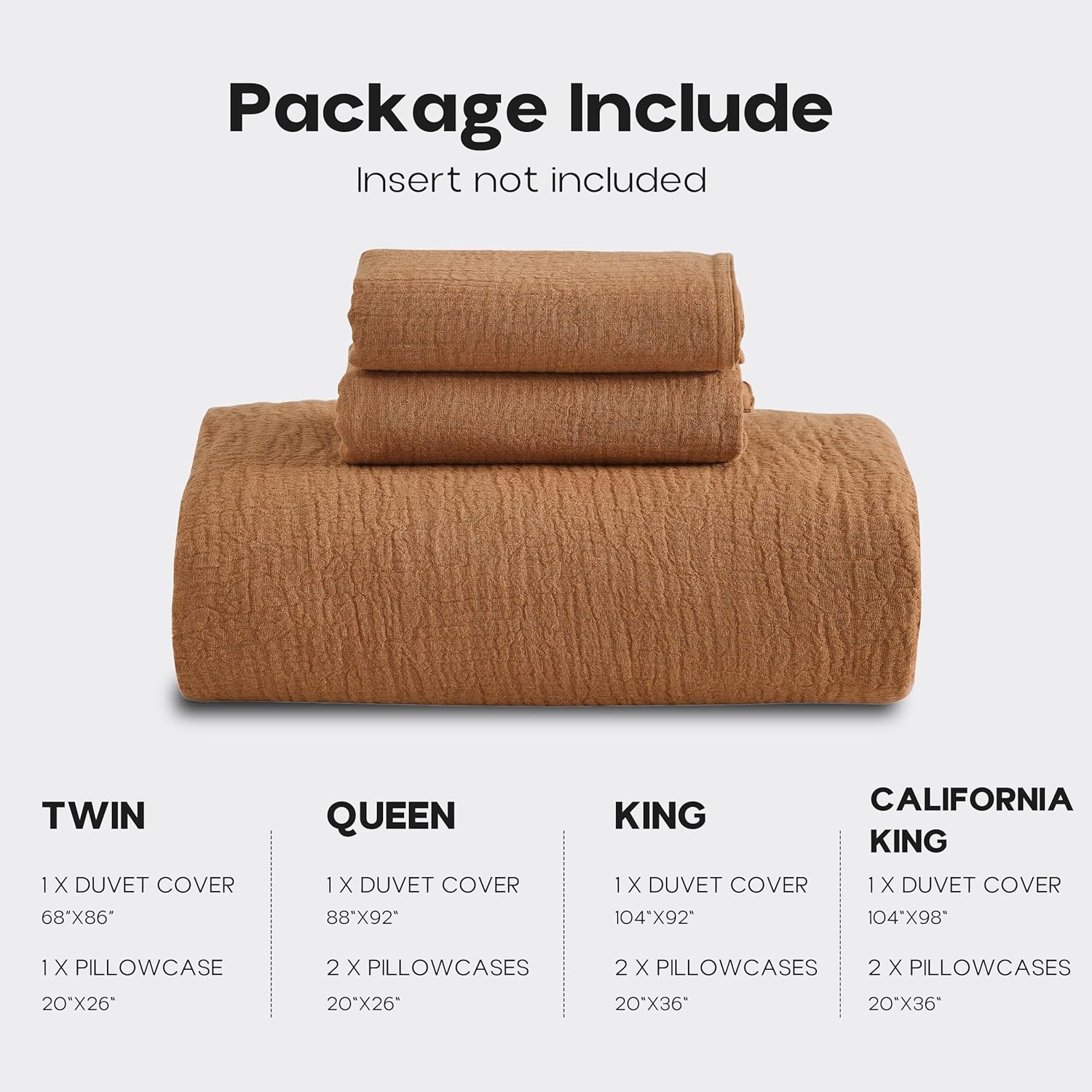 Simple&Opulence Linen Muslin Duvet Cover Set Queen Size, 3Pcs Rust Linen Cotton 3-Layer Gauze Minimalist Comforter Cover 88”x92”, Ultra Soft Breathable Seersucker Bedding Set with 2 Pillowcases - Image 6