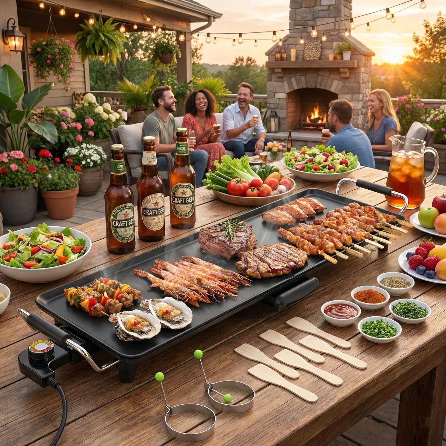 SIMOE 27" Electric Griddle, Nonstick Teppanyaki Grill with 4-Level Adjustable Temperature, Insulated Handles & Drip Tray, Indoor Outdoor Large BBQ Grill for Party, Home, Camping