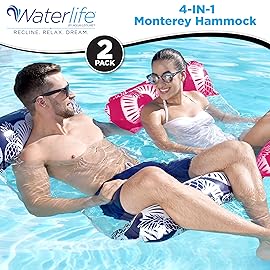 Waterlife 4-in-1 Pool Hammock 2-Pack, Inflatable Pool Chair Float, Water Hammock (Saddle, Lounge Chair, Hammock, Drifter), Navy Blue and Pink
