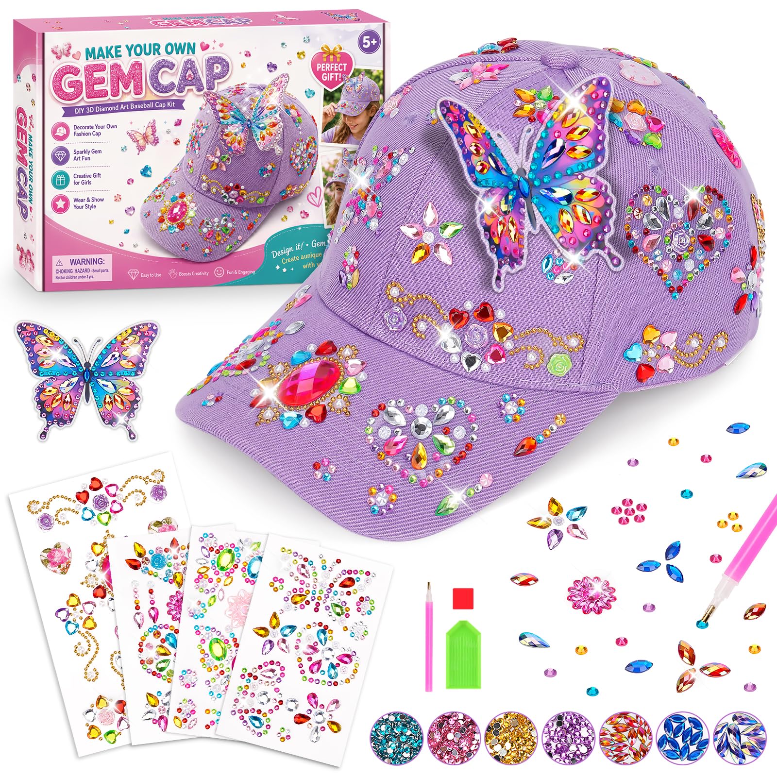 Craft Kits for 5-10 Year Old Kids: Decorate Your Own Cap with Gem Stickers