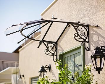 Palram - Canopia Lily 6' x 4' Victorian Door/Window Awning, Black/Clear | Fixed Outdoor Awning DIY Kit for House, Acrylic UV Protected, Durable Galvanized Steel Metal Frame, Weather Resistant