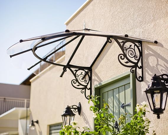 Palram - Canopia Lily 6' x 4' Victorian Door/Window Awning, Black/Clear | Fixed Outdoor Awning DIY Kit for House, Acrylic UV Protected, Durable Galvanized Steel Metal Frame, Weather Resistant