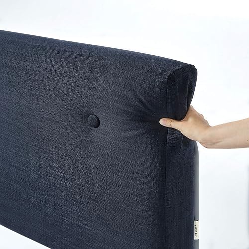 Miniatura 47 de Mellow Maggie - Cama de plataforma de metal con cabecera tapizada con cojín, listones de acero, fácil montaje, gris cielo, tamaño Queen Gris (Sky