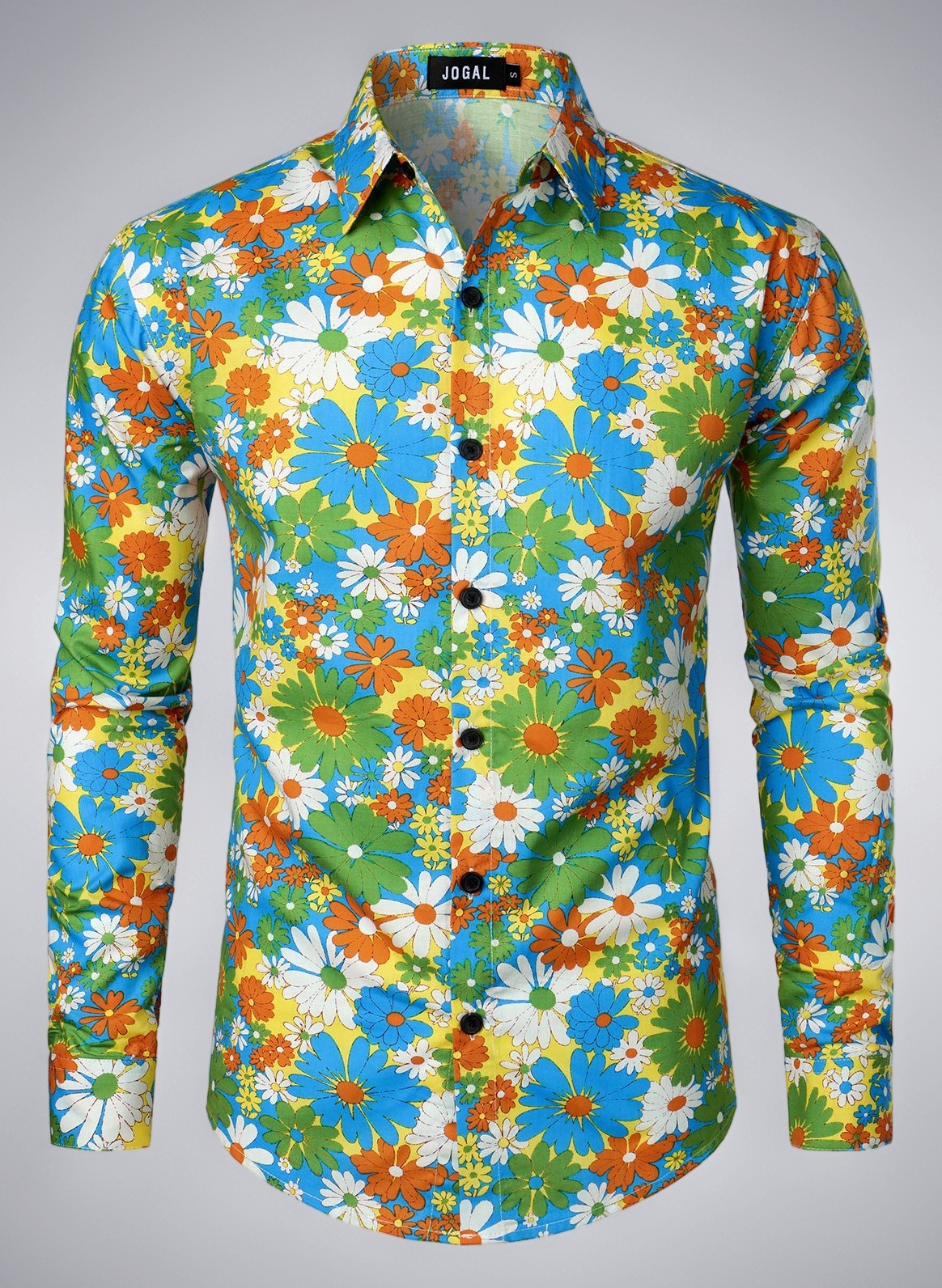 – Mens Regular fit Floral Dress Shirt Long Sleeve Printed Casual Button Down Shirts