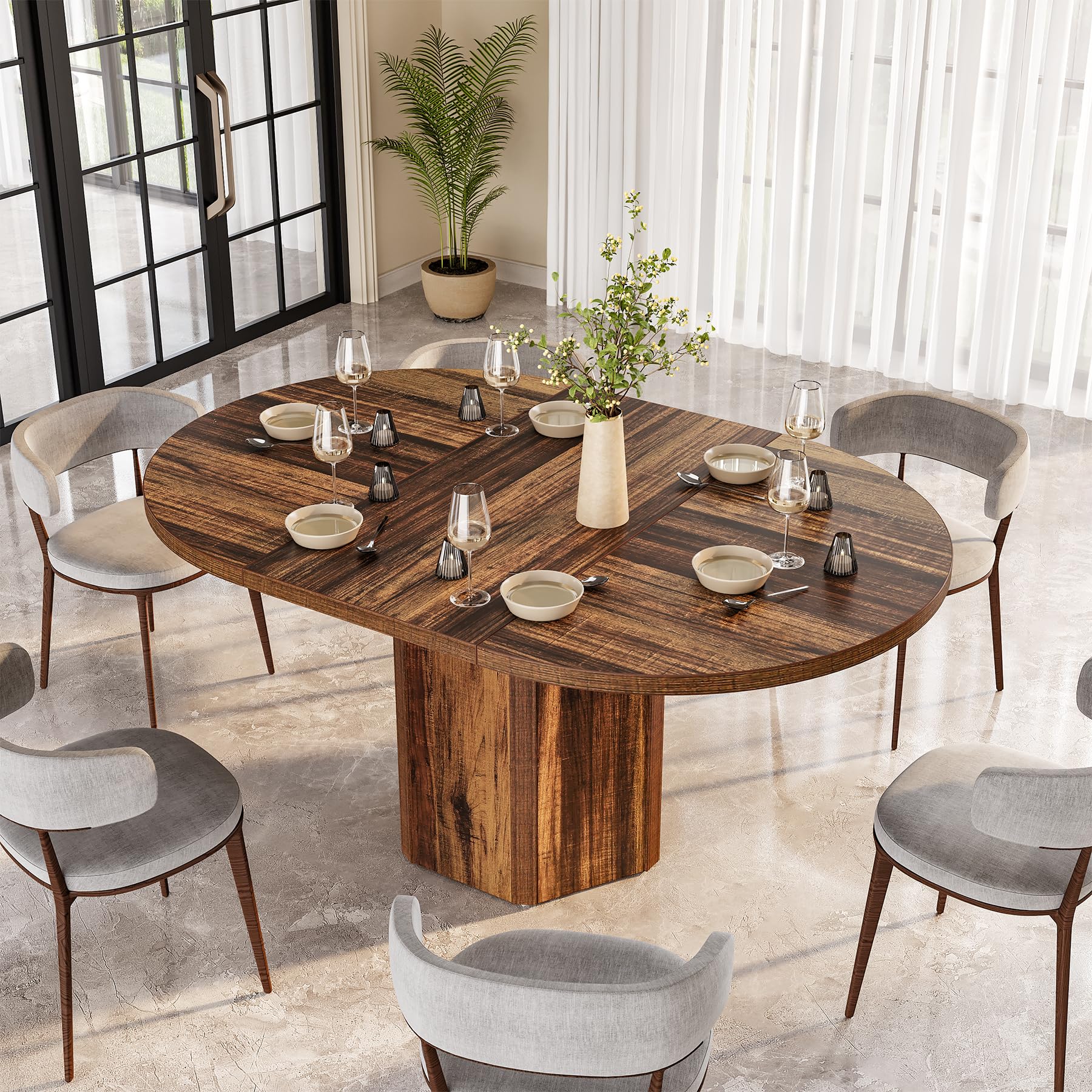 Oval Farmhouse Dining Table With Leaf LITTLE TREE 63