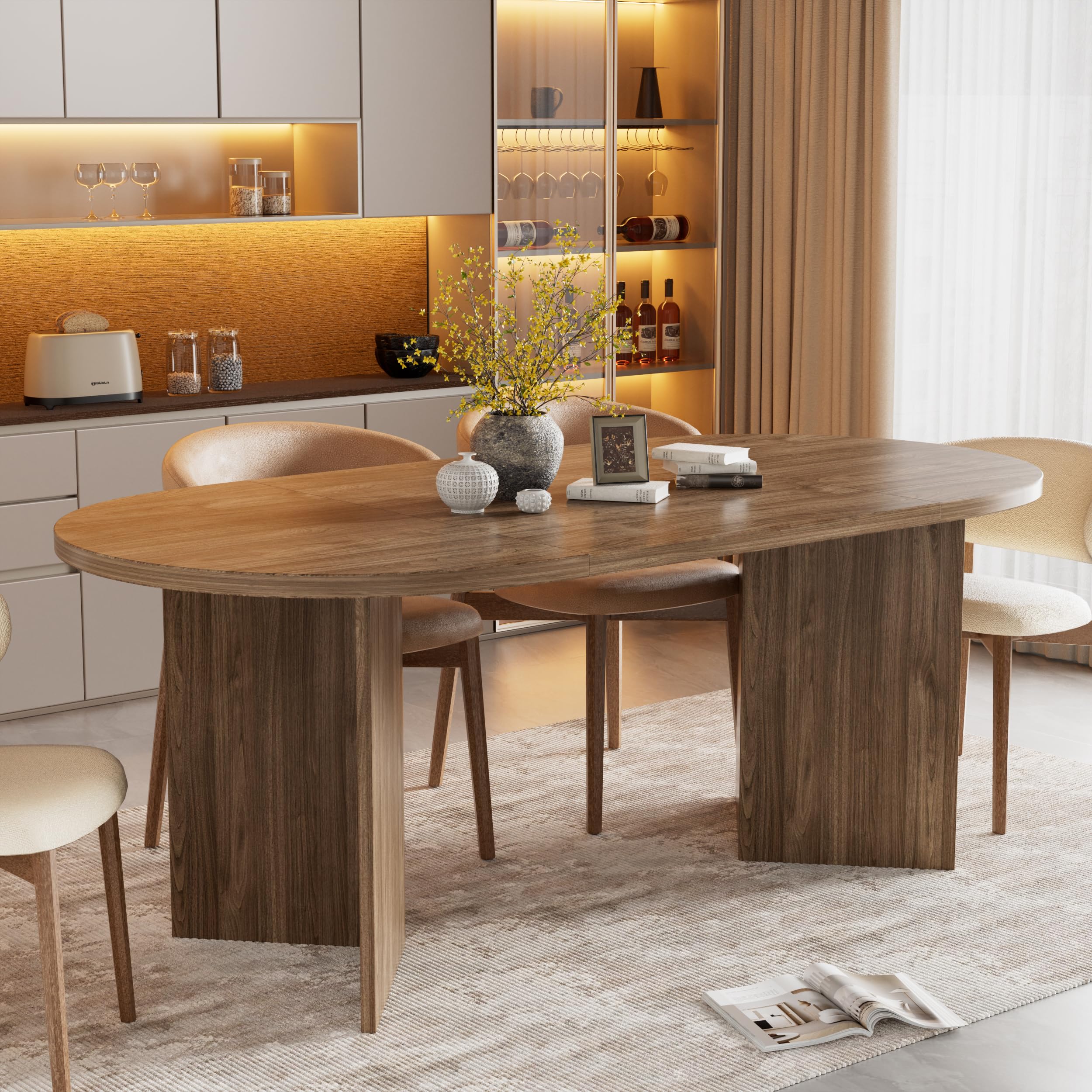 MSFE Tavolo Ovale da Pranzo per 6-10 Persone, Tavolos in legno per Cucina di Casa Soggiorno, Tavolo da Pranzo Marrone, Tavoli moderno per Tempo Libero, 190x90x76cm