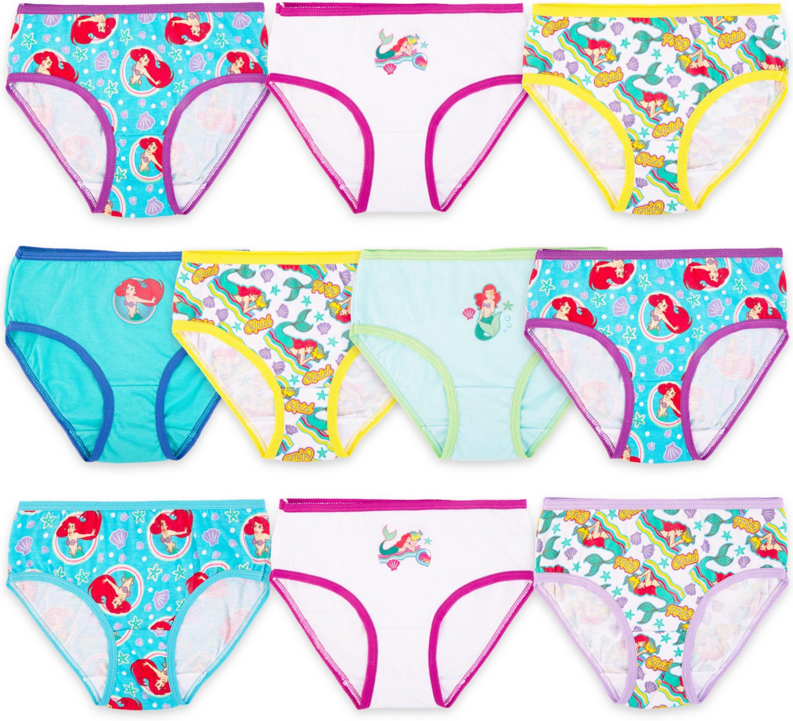Girls' Princess Ariel from the Little Mermaid 100% Combed Cotton Underwear Panties Sizes 2/3t, 4t, 4, 6 and 8