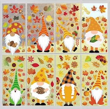 Joy Bang 162 Pcs Fall Window Clings - Thanksgiving Window Stickers Clings Decorations Gnomes Decals Thanksgiving Decorations for Home Office Classroom Party Fall Home Decor Indoor