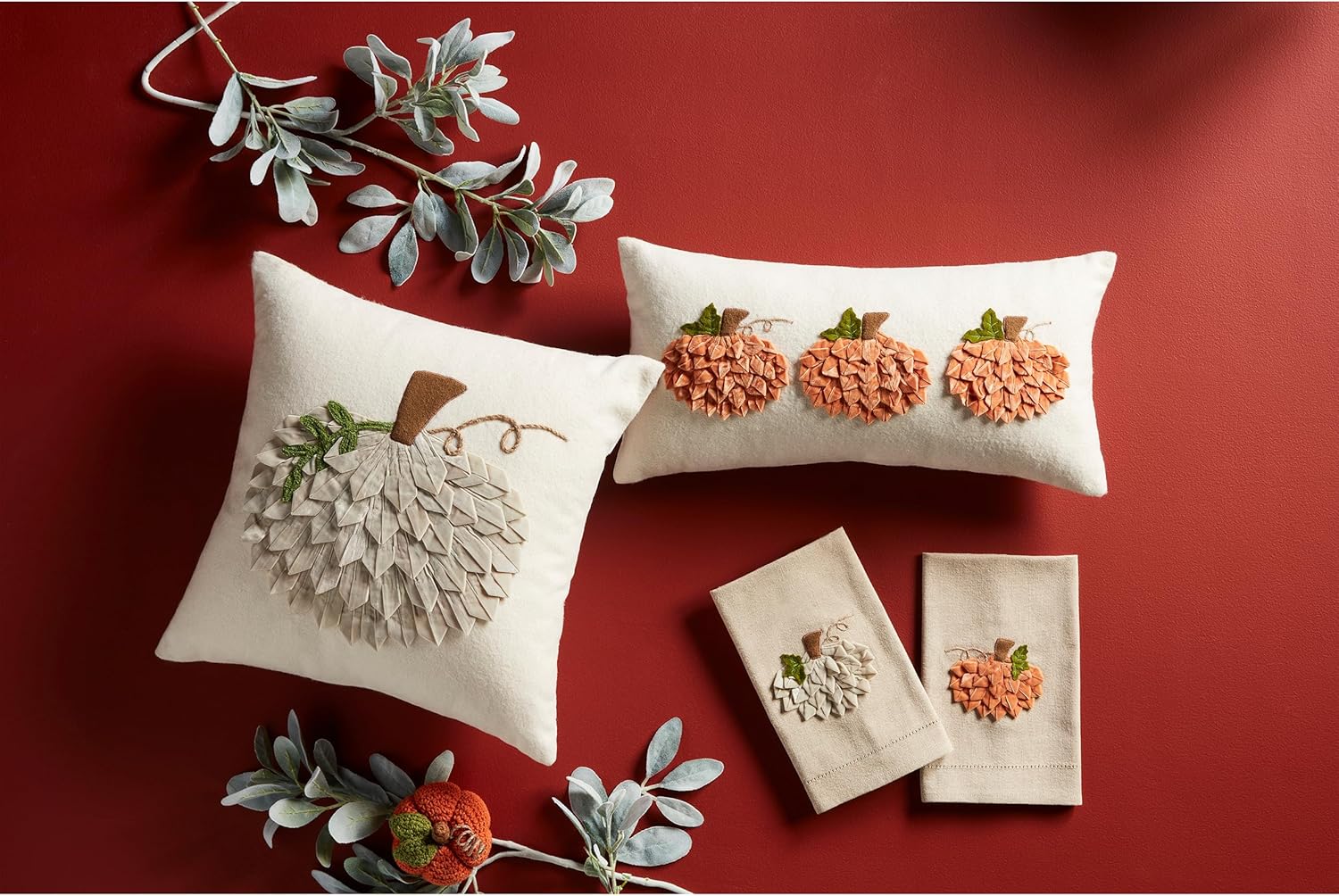 Mud Pie Velvet Pumpkin Pillow; Lumbar 10" x 21"