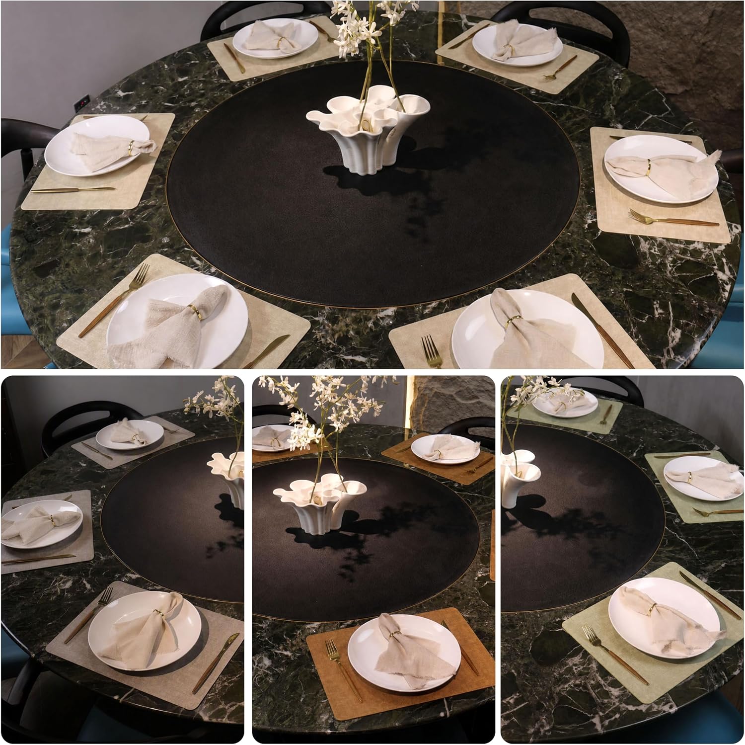 Placemats Set of 6 with Napkins and Rings - Washable Faux Leather Table Mat | Easy to Clean, Wipeable Place Mats, Heat Resistant, Waterproof, Oil-Proof & Non-Slip Dining Placemat for Kitchen, Green